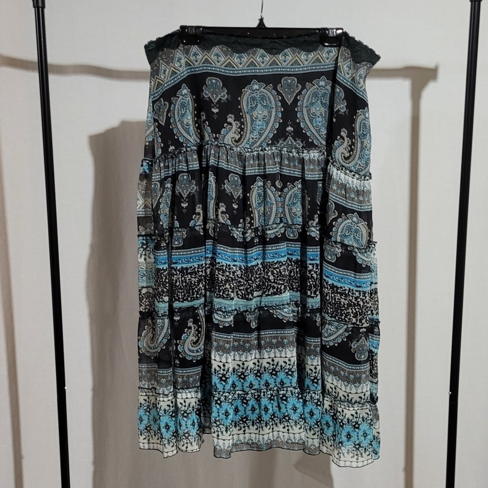Jessica skirt black blue broomstick paisley plus size 18W maxi lined vintage